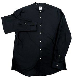 Zara Band Collar Oxford Shirt / Black / Large